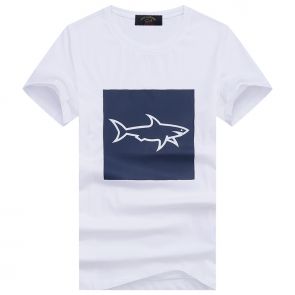 Футболки стильные (Белый/Темно синий) Paul Shark Акула большая