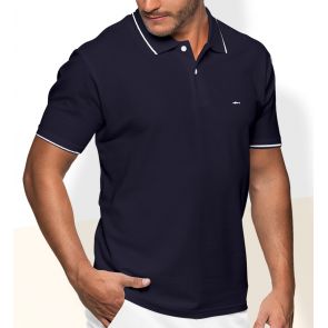 Рубашка поло мужская с коротким (Темно синий/Белый) Пол шарк